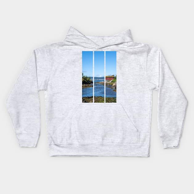 Wonderful landscapes in Norway. Nordland. Beautiful scenery of red houses on the coast of the Skjerstad Fjord (vertical) Kids Hoodie by fabbroni-art